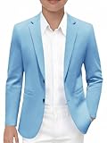 Haloumoning Boys Blazer Kids Casual Two Button Sport Coats Suit Jacket with Pockets 5-14 Years Sky Blue