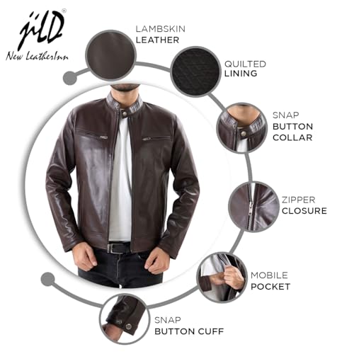 Image of Jild Classical Single Piece Lambskin Leather Jacket Men - Everyday Wear Snap Tab Collar Men's Motorcycle Leather Jacket