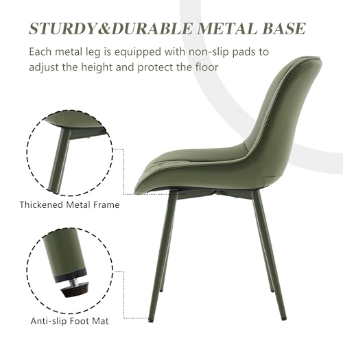 Image of YOUNIKE Dining Chairs Set of 2 Kitchen & Dining Room Chairs Modern Green | Faux leather waterproof, comfortable accent side chairs with upholstered back and metal legs, easy to clean assemble; 300lb