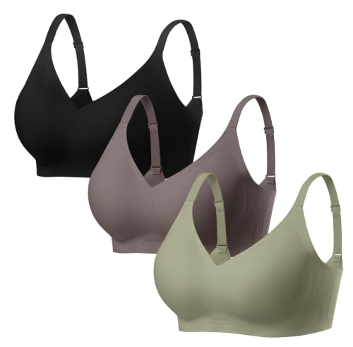 Image of habibee Wireless Jelly Bra for Women Comfort Seamless Full Coverage Bras | No Underwire, 3 Pack Everyday Bralettes, V Neck, T-Shirt, Back Smoothing, Comfortable Brassiere, Soft Gel, Push Up, Sport