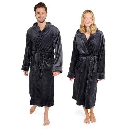 Blumtal Bademantel Damen & Herren XXL - OEKO-TEX zert. Morgenmantel mit Kapuze, extra saugstark, für Sauna, Anthrazit-Grau