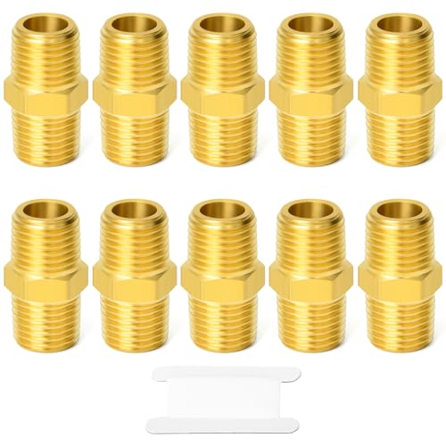 Image of GASHER 10PCS Brass Pipe Fitting, Reducing Hex Nipple, 1/8-Inch Male BSP x 1/8-Inch Male BSP