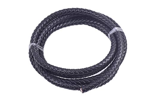 KONMAY 1.8Meters 8.0mm Black Round Geneuine Braided Leather Cord Bolo Leather Cord…