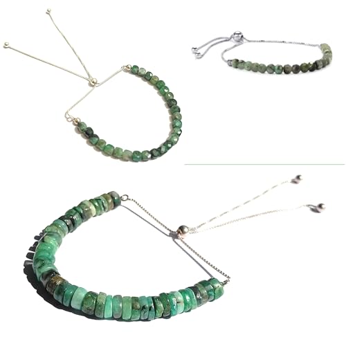 Bracelet coulissant émeraude argent fin ajustable pour poignet sensible