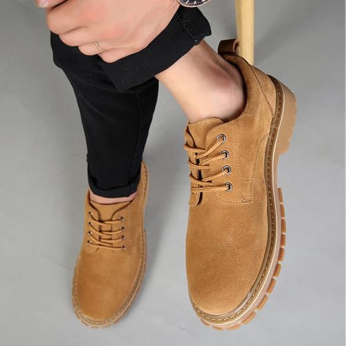 Men's Suede Lace Up Lug Sole Platform Oxfords Fashion Round Toe Non-Slip Low Top Comfortable Derby Dress Shoes for Casual Work4