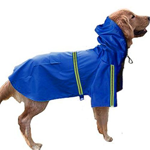 okdeals Dog Raincoat Leisure Waterproof Lightweight Dog Coat Jacket Reflective Rain Jacket with Hood for Small Medium Large Dogs(Blue,L)