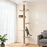 Veehoo Floor to Ceiling Cat Tree, Adjustable Height (5.1-9.4 ft) Tall Climbing Tower with Sisal Scratching Posts, Modern Cat Activity Tree for Indoor Cats