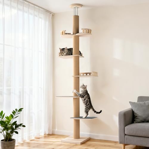 Veehoo Adjustable Floor-to-Ceiling Cat Tree with Scratching