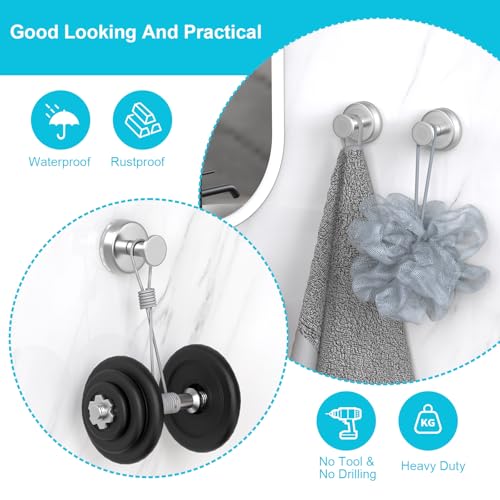 Image of HUFEEOH O-Shape Suction Cup Hooks for Shower, Silver, 2-Pack