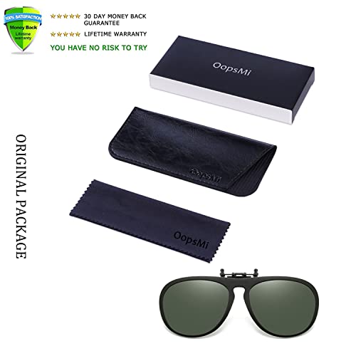 Image of Polarized Clip on Sunglasses Unisex Over Prescription Glasses Flip Up TR90 Frame (Dark Green Lens)