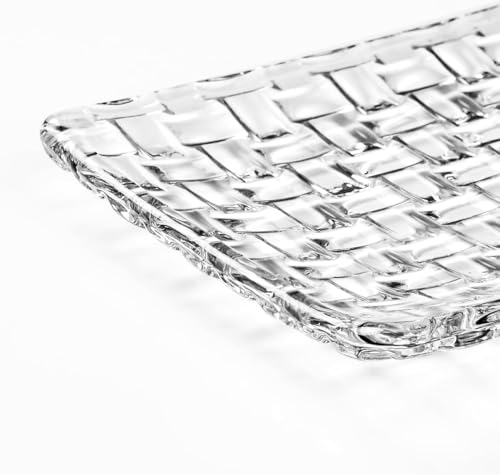 Image of Crystal Glass Serving Tray Rectangular 11 inch | Elegant Grid Relief Long Clear White Serving Plate | Serve Appetizer,Food,Sushi, Snack, Fruit, Cake & Dessert for Holiday Party
