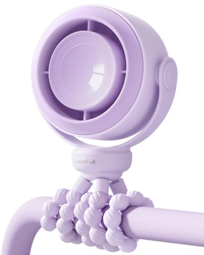 Image of SWEETFULL Portable Stroller Fan, Pinch-Proof Baby Fan - Purple