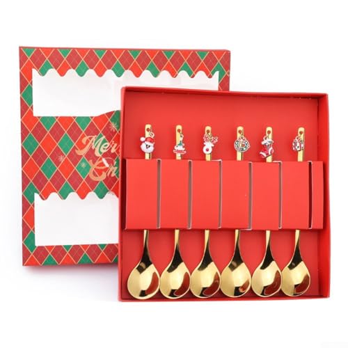 Juego de cubiertos de cena – 12 piezas de acero inoxidable para fiestas, tenedores y cucharas con acabado dorado ideal para árbol de Navidad, Papá Noel, campana, botas, regalo para vacaciones, Navidad