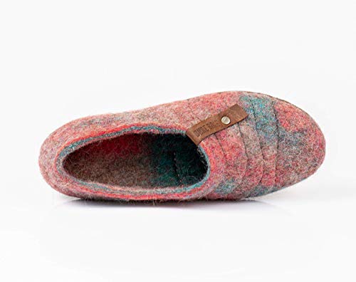 Women's Natural Boiled Wool Slippers Cocoon Coral/Blue - Felted Wool slippers for Women4