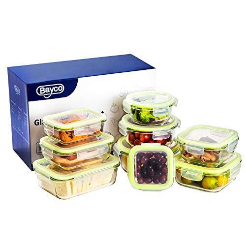 Bayco Glass Storage Containers with Lids, 9 Sets Glass Meal Prep