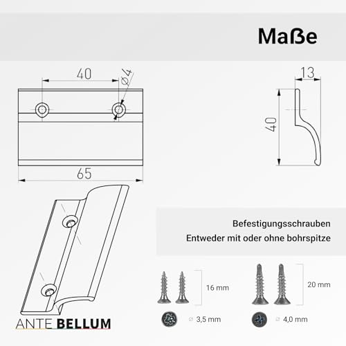 Ante bellum Balkontürgriff - Vielseitiger Aluminium Türgriff für Balkon-, Terrassen- und Fliegengittertüren, Terrassentür Griff incl. Schrauben, einfache Montage ohne Bohren (RAL 9016)