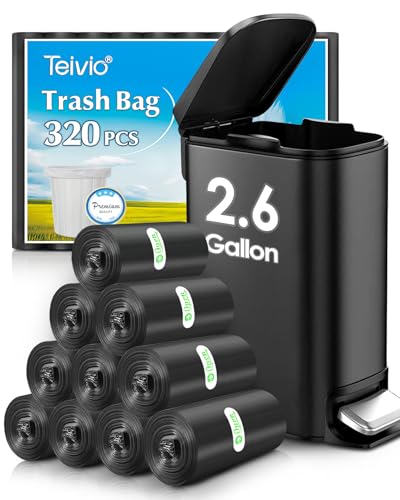 Teivio 2.6 Gallon 320 Counts Small Trash Bags Garbage Bags Bathroom Trash Can Bin Liners Small Plastic Bags for Home Office Kitchen Kitchen (Black)