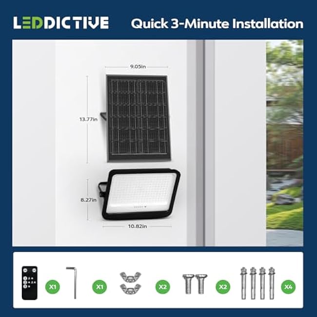 LED Solar Lights Outdoor 7000K, 3500LM Solar Powered Flood Lights with 3 Modes, Dusk to Dawn Outdoor Lighting with Remote, IP65 Waterproof, 16.4 Ft Cable for Yard Garage Porch