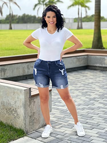 Utyful Women's Casual Ripped Denim Shorts High Rise Stretchy Summer Jean Shorts Denim Blue Medium #TOP2