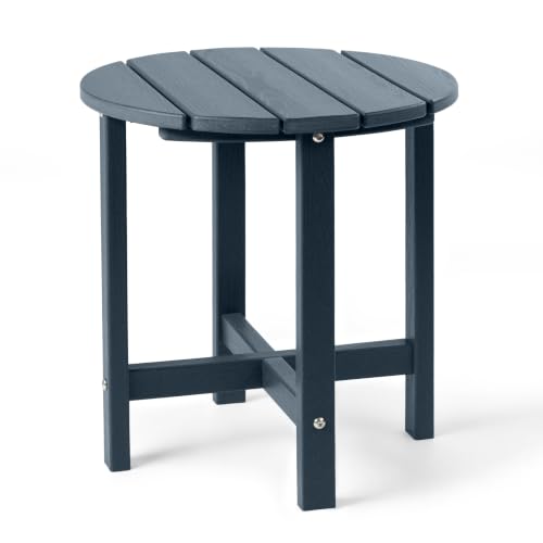 Image of Outdoor Side Table - Round All-Weather HDPE End Table with Realistic Wood Grain, Heavy Duty Composite for Patio & Garden (Navy Blue)