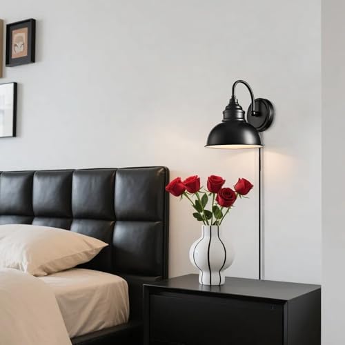 Image of Mini Gooseneck Wall Sconce, 2-Way Mount with Switch, Black | Flexible Gooseneck, Plug-in & Hardwired Dual Installation, On /Off Switch Included, Fits Bedroom, Corridor, Porch