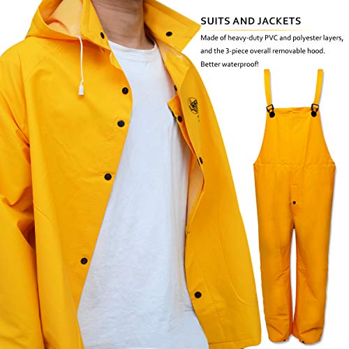 Rain Suit for Men Women Leather Craft Waterproof Protective Rain Coat Jacket with Bib-Style Pants Overall Rain Gear Workwear(Yellow, S)