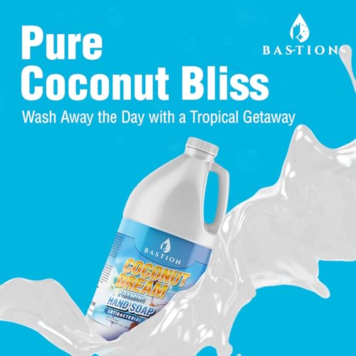 Image of Bastion Antibacterial Foaming Hand Soap - Coconut Dream Hand Wash - Bulk Refill Jug. Coconut Dream Scented. Non-toxic. Made in the USA.(Foaming Dispenser Required) (6) 1 /2 Gallon (384 oz)