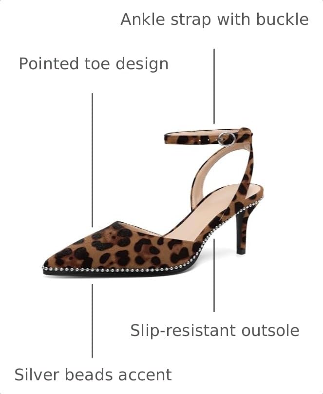 Image of SAMMITOP Kitten Heels for Women Low Heel Closed Toe Ankle Strap Pumps Wedding Party Beaded Dress Shoes 2.4 Inch