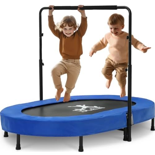 BCAN BT6 56" Double Mini Trampoline for Kids, Foldable Indoor, Handlebar