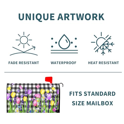 Image of Harooni Spring Summer Flowers Magnetic Mailbox Cover Standard Size 18x21in Tulips Florals Mailbox Cover Magnetic Spring Decor Mailbox Wraps Post Letter Box Cover for Home Garden Yard Outdoor Decor
