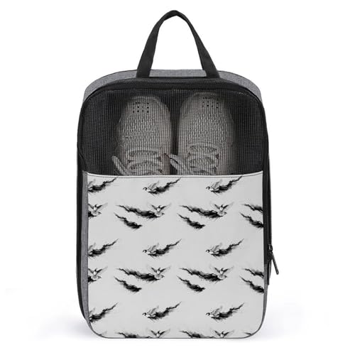 Men's Fashion Shoe Organizer for Travel, Black Crow Raven Bird Grey Art, Durable and Wear-Resistant with Large Capacity Shoe Pouch