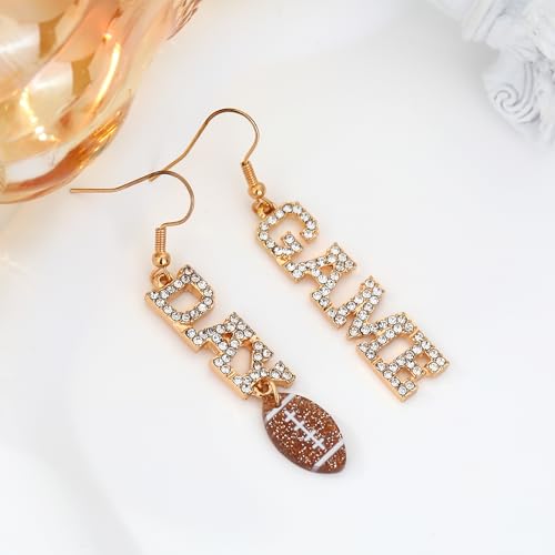 MISS RIGHT Football Earrings for Women, Pave Rhinestones Football Mom Trio Dangle Earrings, Sports Lover Touchdown Drop Earrings, Football Team Gifts for Women Jewelry4