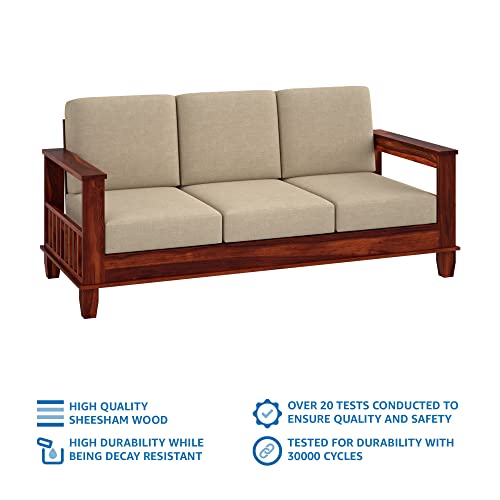 Image of Amazon Brand - Solimo Solid Sheesham Wood Houlton 3 Seater Sofa Wooden Sofa Furniture for Living Room Home (Honey Finish)