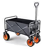 Heavy Du Festival Chariot Chariot de Camping Pliable 150L avec 150kg Roues Tout Terrain pour Plage, Jardin, Nic, Shopping, Pêche   Poignée Réglable, Noir
