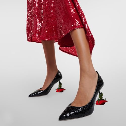 XYD Women's Romantic Rose Heel (100mm) Closed Pointed Toe Slip On Pumps Bridal Sexy Lady Formal Event Evening Dress Shoes4