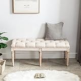 DM Furniture Tufted Dining Bench French Vintage Fabric Upholstered Wood Dining Room Bench Rustic Entryway Bench Bedroom End Bed Bench, Beige 48' Long