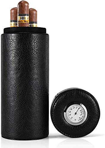 Estuche para puros, con forro de madera de cedro, portátil, de cuero, humidificador de cigarros con humidificador y caja decorativa