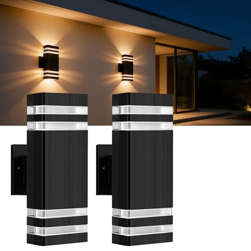 Image of JYV 2Packs Square Outdoor Wall Lights, Up and Down Lighting Fixtures, Black