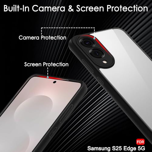 Image of TheGiftKart Hybrid Shockproof Back Cover Case for Samsung Galaxy S25 Edge 5G | Hard Back Cover Case for Samsung Galaxy S25 Edge 5G (PC & TPU, Transparent Clear Back, Black Sides)