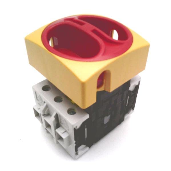 BACO CONTROLS 0172301 IP40, DOOR/PANEL, YELLOW/RED, 3 POLE, FRONT Mount, PADLOCKABLE HANDLE, 63 AMP, DISCONNECT SWITCH