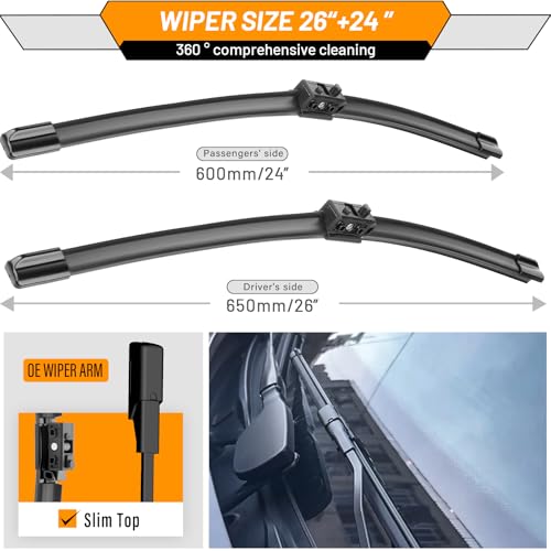Image of AUTOBOO Windshield Wiper Blade Replacement for Benz Sprinter 1500 2500 3500 | Fits Mercedes-Benz Sprinter 1500 /2500 /3500 2019-2023, 26 inch+24 inch, 2-pack, OEM quality, without washer hose