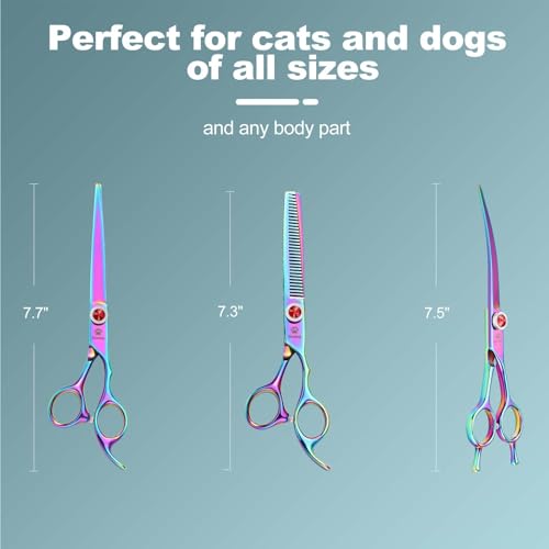 Image of GLADOG 7 Inch Professional Dog Grooming Scissors Kit, 5-in-1 Titanium Coated Pet Grooming Shears Set, Heavy Duty Grooming Scissors for Dogs (Pro Rainbow)