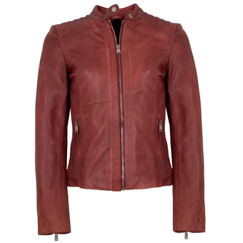 Morena - Damen Echtleder Lederjacke Lammnappa rot antik