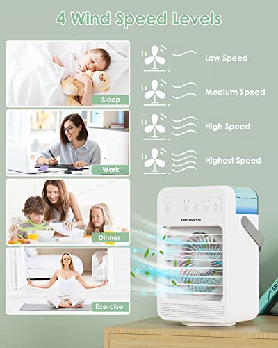 LIPONTAN Climatiseur Mobile Silencieux Refroidisseur d'air Portable Ventilateur Purificateur Humidificateur avec 3 Timer | Oscillation 90°| 3 Modes | 4 Niveaux | Led Colorées - Réservoir d'eau 600ml - Image 4