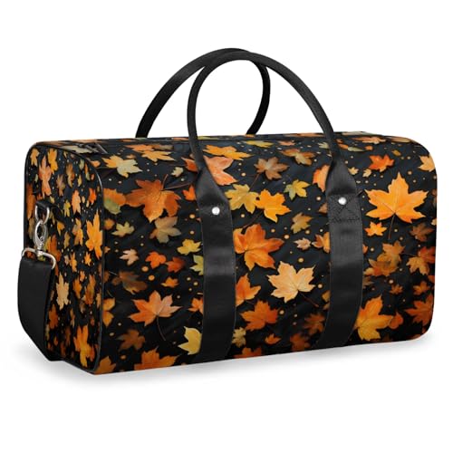 Maple Leaves Travel Duffle Bag, Sports Gym Bags for Women Men, Carry On Weekender Overnight Workout Airplane Trips Bag