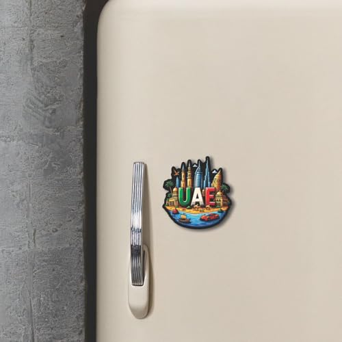 Image of CVANU UAE Country Landmark Theme 2pcs MDF Fridge Magnet - Wooden Travel Souvenir Refrigerator Decorative Collectible Magnet