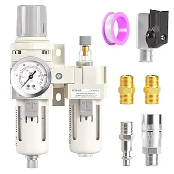 Tailonz Pneumatic 3 in 1 Oil Air Pressure Regulator Filter 1/2 Inch NPT AC4010?0-150PSI?Filter with Lubricator Cup for Air Tools System