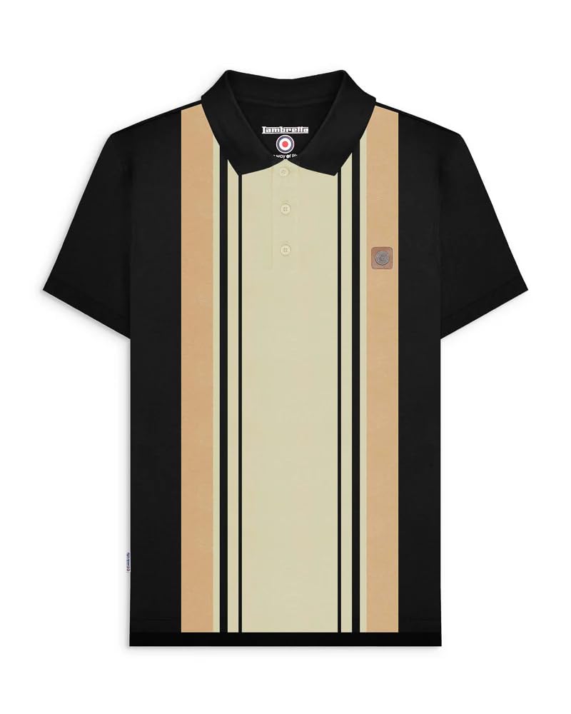 Lambretta Mens Classic Short Sleeve Polo Shirt - Black/Nomad - 4XL