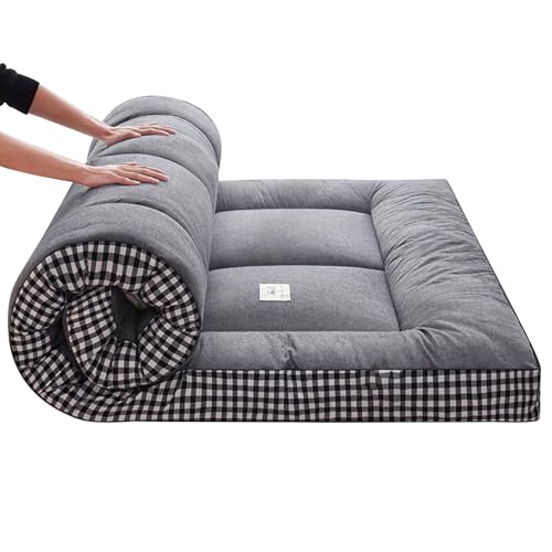 Colchón de futón plegable, cama gruesa japonesa, tamaño individual/doble/Queen/King, almohadilla de dormir enrollable, ideal para invitados, gris (150 x 200 cm)