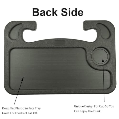 Image of Steering Wheel Tray for Car, Portable Food Tray & Laptop Mount Table for Driver, Hook-On Car Desk Fits Most Steering Wheels, Black, Medium, for Eating, Writing & Work While Parked